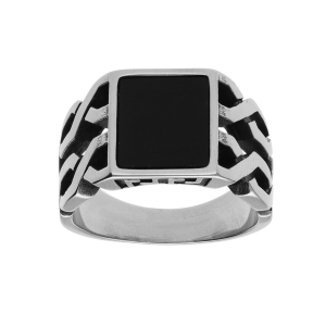 BAGUE ACIER PLATEAU ONYX IMITATION