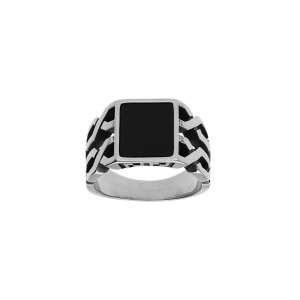 BAGUE ACIER PLATEAU ONYX IMITATION