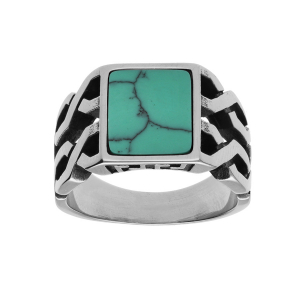 BAGUE ACIER PLATEAU TURQUOISE IMITATION