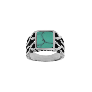 BAGUE ACIER PLATEAU TURQUOISE IMITATION