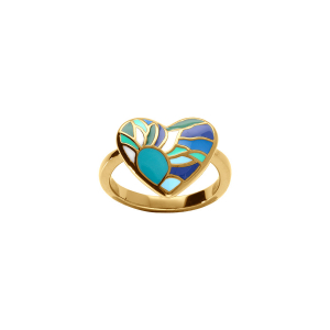 BAGUE ACIER DORÉ STELLA MIA FORME COEUR RÉSINE BLEU VERT