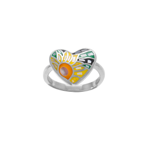 BAGUE ACIER STELLA MIA FORME COEUR RÉSINE MULTI COULEUR