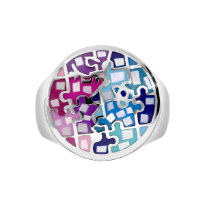 BAGUE ACIER STELLA MIA RONDE RÉSINE MULTI COULEUR ET NACRE