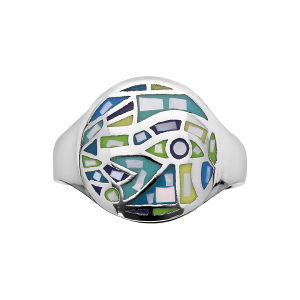 BAGUE ACIER STELLA MIA RONDE RÉSINE BLEU VERT ET NACRE