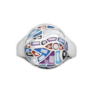 BAGUE ACIER STELLA MIA RÉSINE MULTI COULEUR ET NACRE