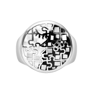 BAGUE ACIER STELLA MIA RÉSINE NOIRE ET BLANCHE ET NACRE