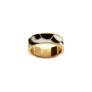 BAGUE ACIER DORÉ STELLA MIA RÉSINE NOIRE ET BLANCHE