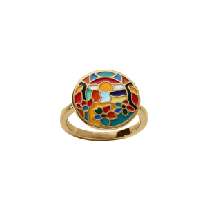 BAGUE ACIER DORÉ STELLA MIA RONDE RÉSINE MULTI COULEUR