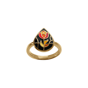 BAGUE ACIER DORÉ STELLA MIA RONDE RÉSINE NOIRE ET ROUGE