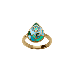 BAGUE ACIER DORÉ STELLA MIA RONDE RÉSINE BLEU VERT