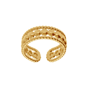 BAGUE ACIER DORÉ 3 RANGS BOULES AU CENTRE RÉGLABLE
