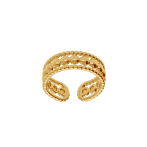 BAGUE ACIER DORÉ 3 RANGS BOULES AU CENTRE RÉGLABLE