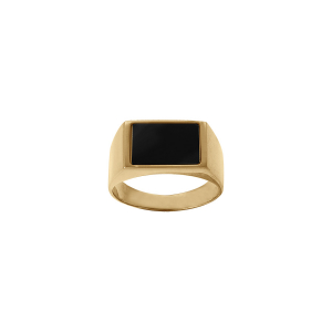 CHEVALIERE ACIER DORÉ RECTANGULAIRE 15 x 8MM  ONYX IMITATION