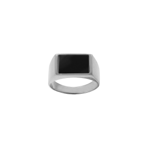 CHEVALIERE ACIER RECTANGULAIRE 15 x 8MM  ONYX IMITATION