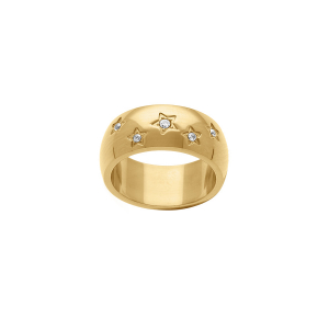 BAGUE ACIER DORÉ ETOILES OXYDES BLANCS