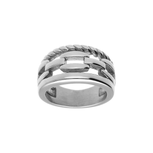 BAGUE ACIER  3 RANGS MAILLES ET CORDE