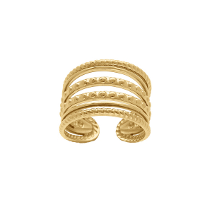 BAGUE ACIER DORÉ OUVERTE REGLABLE  MULTI RANGS
