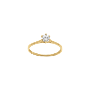 BAGUE ACIER DORÉ SOLITAIRE 4.5MM  OXYDE BLANC 6 GRIFFES