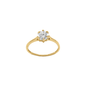 BAGUE ACIER DORÉ SOLITAIRE 6MM  OXYDE BLANC 6 GRIFFES