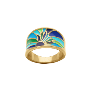 BAGUE ACIER DORÉ JAUNE STELLA MIA RÉSINE BLEU ET VERTE