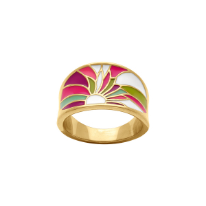 BAGUE ACIER DORÉ JAUNE STELLA MIA RÉSINE ROSE ET VIOLET