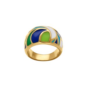 BAGUE ACIER DORÉ JAUNE STELLA MIA  RÉSINE VERTE ET BLEU