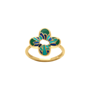 BAGUE ACIER STELLA MIA FORME FLEUR 16MM RÉSINE VERT ET BLEU