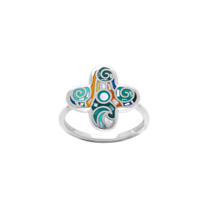 BAGUE ACIER STELLA MIA FORME FLEUR RÉSINE MULTI COULEUR