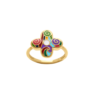 BAGUE ACIER DORÉ STELLA MIA FORME FLEUR 16MM RÉSINE MULTI COULEUR