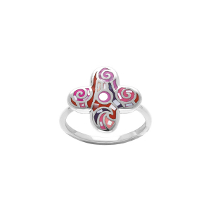 BAGUE ACIER STELLA MIA FORME FLEUR 16MM RÉSINE ROSE