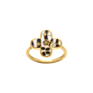 BAGUE ACIER DORÉ STELLA MIA FORME FLEUR 16MM RÉSINE BLANCHE ET NOIRE