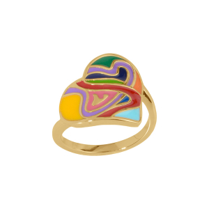 BAGUE ACIER DORÉ STELLA MIA FORME COEUR 17MM RÉSINE MULTI COULEUR