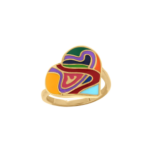 BAGUE ACIER DORÉ STELLA MIA FORME COEUR 17MM RÉSINE MULTI COULEUR