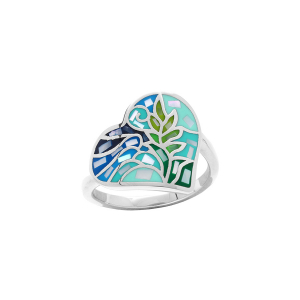 BAGUE ACIER STELLA MIA FORME COEUR 17MM RÉSINE TON BLEU PASTEL ET VERT