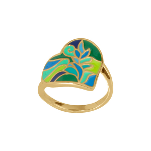 BAGUE ACIER DORÉ STELLA MIA FORME COEUR 17MM RÉSINE VERT ET BLEU