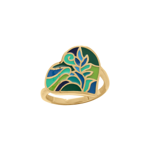 BAGUE ACIER DORÉ STELLA MIA FORME COEUR 17MM RÉSINE VERT ET BLEU