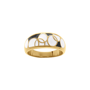 BAGUE ACIER DORÉ STELLA MIA 9MM RÉSINE BLANCHE ET NOIRE