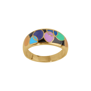 BAGUE ACIER DORÉ STELLA MIA 9MM MOTIF ROND RÉSINE MULTI COULEUR