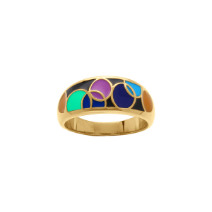 BAGUE ACIER DORÉ STELLA MIA 9MM MOTIF ROND RÉSINE MULTI COULEUR