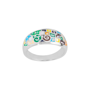 BAGUE ACIER STELLA MIA 9MM MOTIF SPIRALE RÉSINE MULTI COULEUR