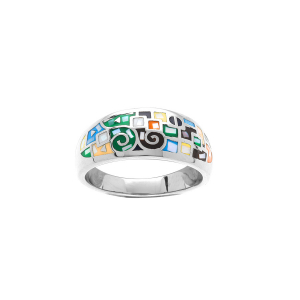 BAGUE ACIER STELLA MIA 9MM MOTIF SPIRALE RÉSINE MULTI COULEUR