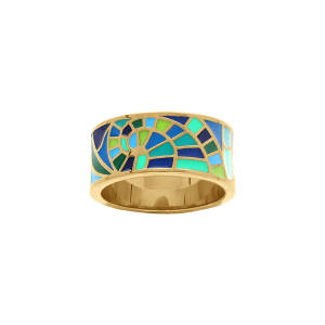 BAGUE ACIER DORÉ STELLA MIA 10MM RÉSINE BLEU ET VERT