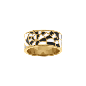 BAGUE ACIER DORÉ STELLA MIA 10MM RÉSINE BLANCHE ET NOIRE