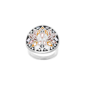 BAGUE ACIER STELLA MIA RONDE FLEUR DE LOTUS RÉSINE ET NACRE