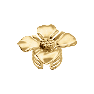 BAGUE ACIER DORÉ JAUNE FLEUR DIM 37 X 37  RÉGLABLE