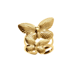 BAGUE ACIER DORÉ JAUNE PAPILLON DOUBLE RÉGLABLE