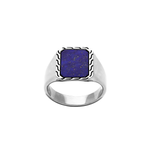 BAGUE ACIER RECTANGULAIRE 13 X 10MM LAPIS LAZULI RECONSTITUÉE