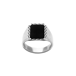 BAGUE ACIER RECTANGULAIRE 13 X 10MM  ONYX IMITATION