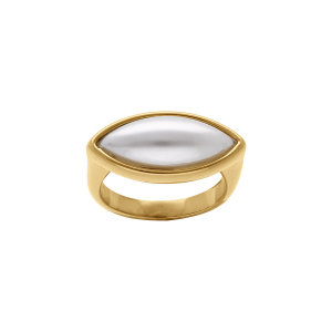 BAGUE ACIER DORÉ NAVETTE BLANCHE