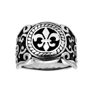 BAGUE ACIER PATINÉ FLEUR DE LYS